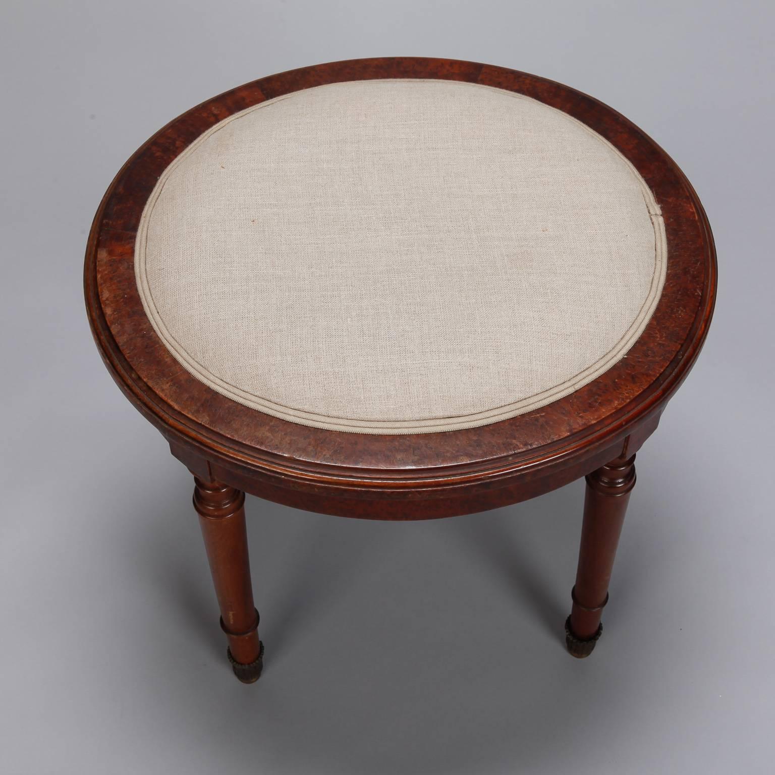 Linen Round English Burr Walnut Stool