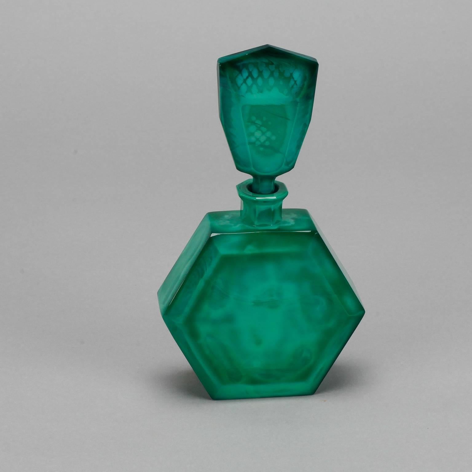 Czech Curt Schlevogt Malachite Glass Ingrid Love Bird Perfume Bottle 