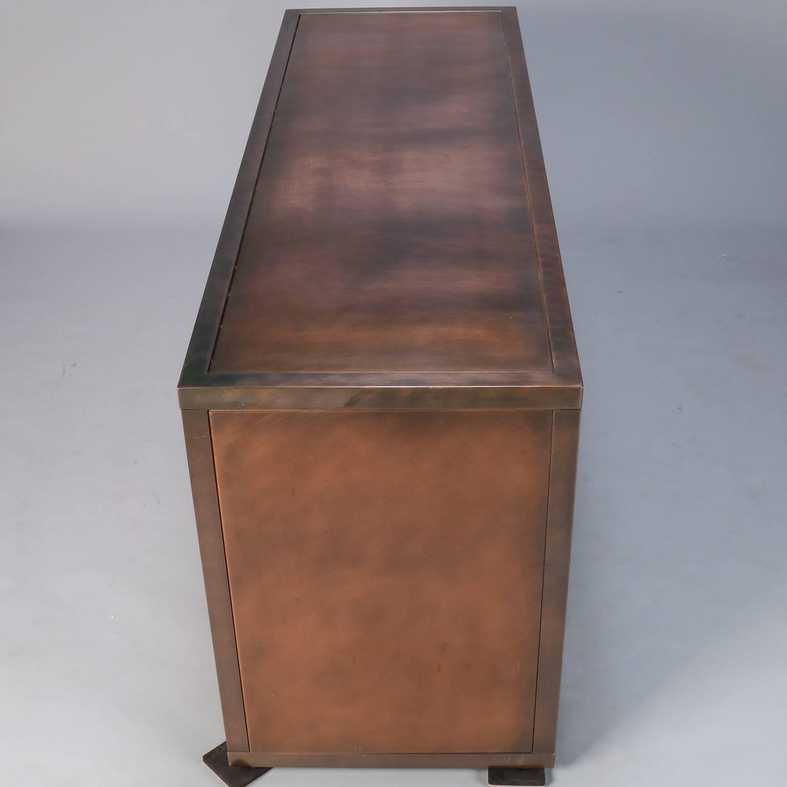 Maison Jansen Midcentury Textured Copper and Brass Cabinet 4