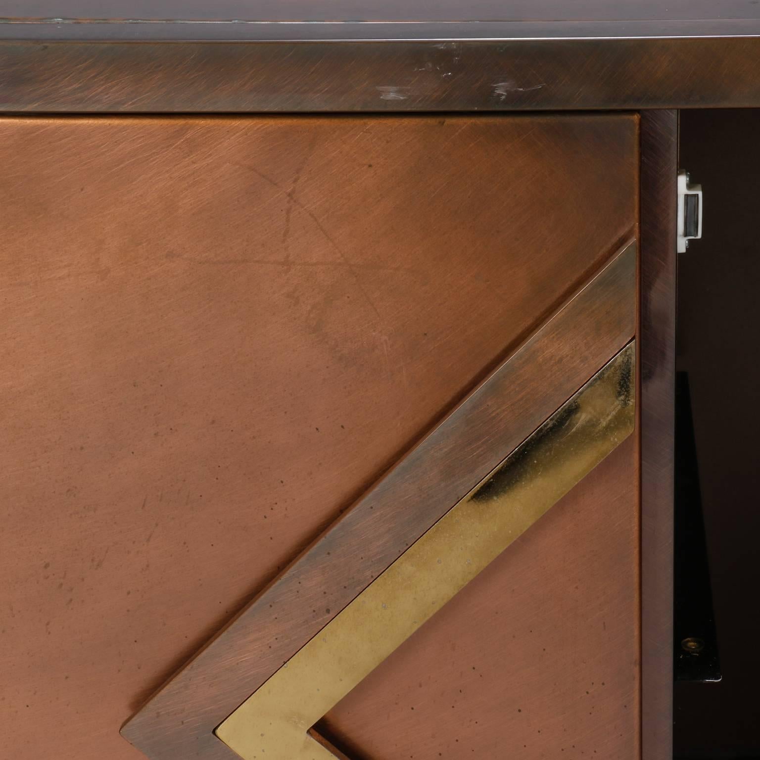 Maison Jansen Midcentury Textured Copper and Brass Cabinet 1