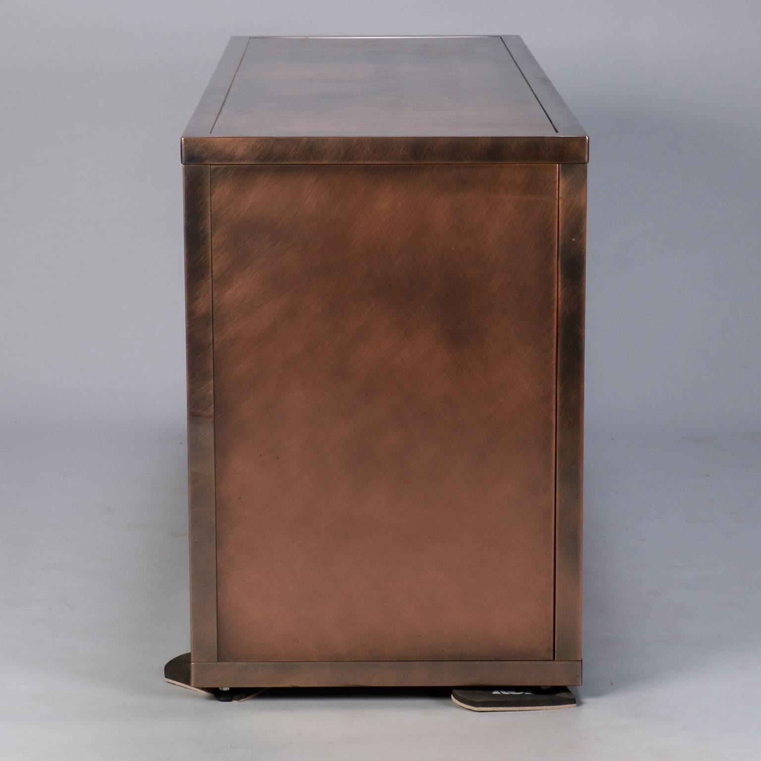 French Maison Jansen Midcentury Textured Copper and Brass Cabinet