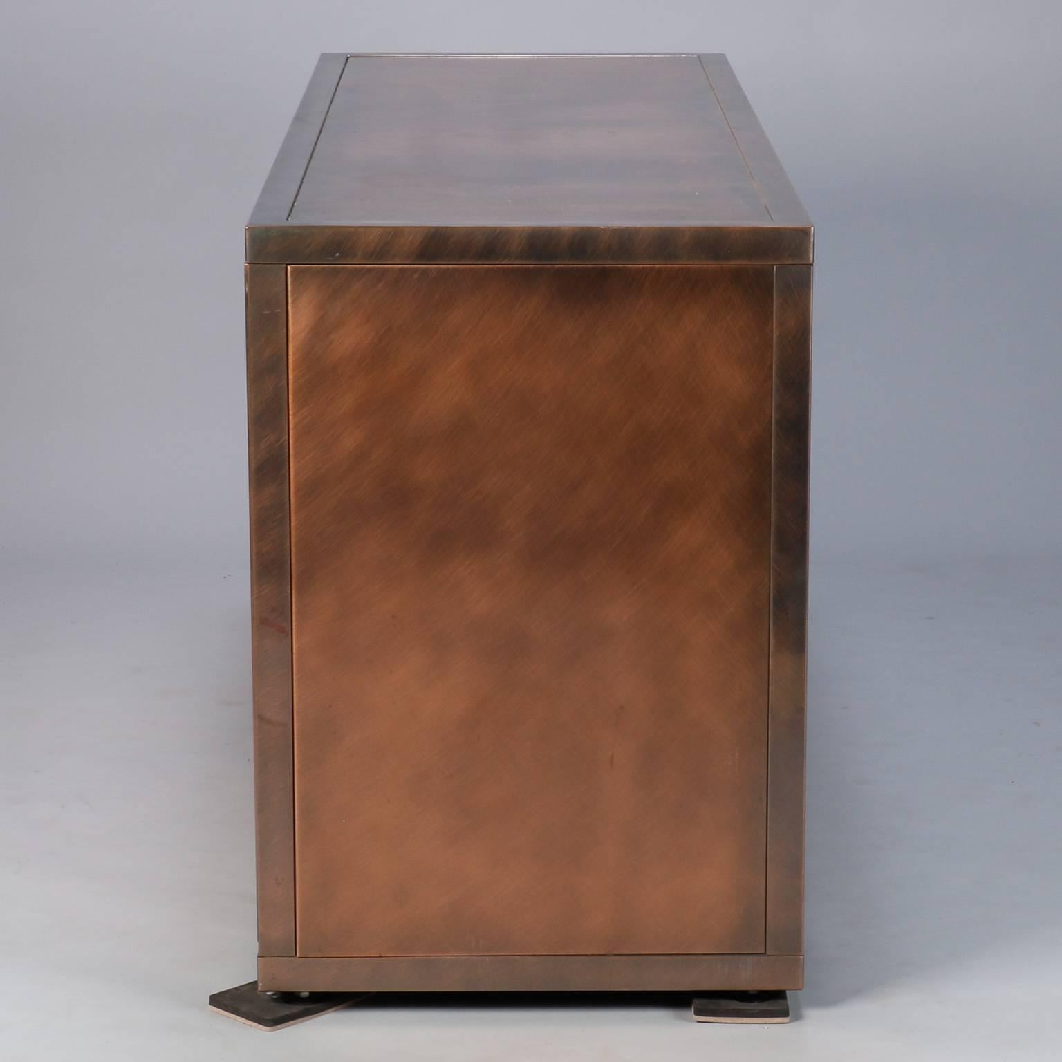 Maison Jansen Midcentury Textured Copper and Brass Cabinet In Good Condition In Troy, MI