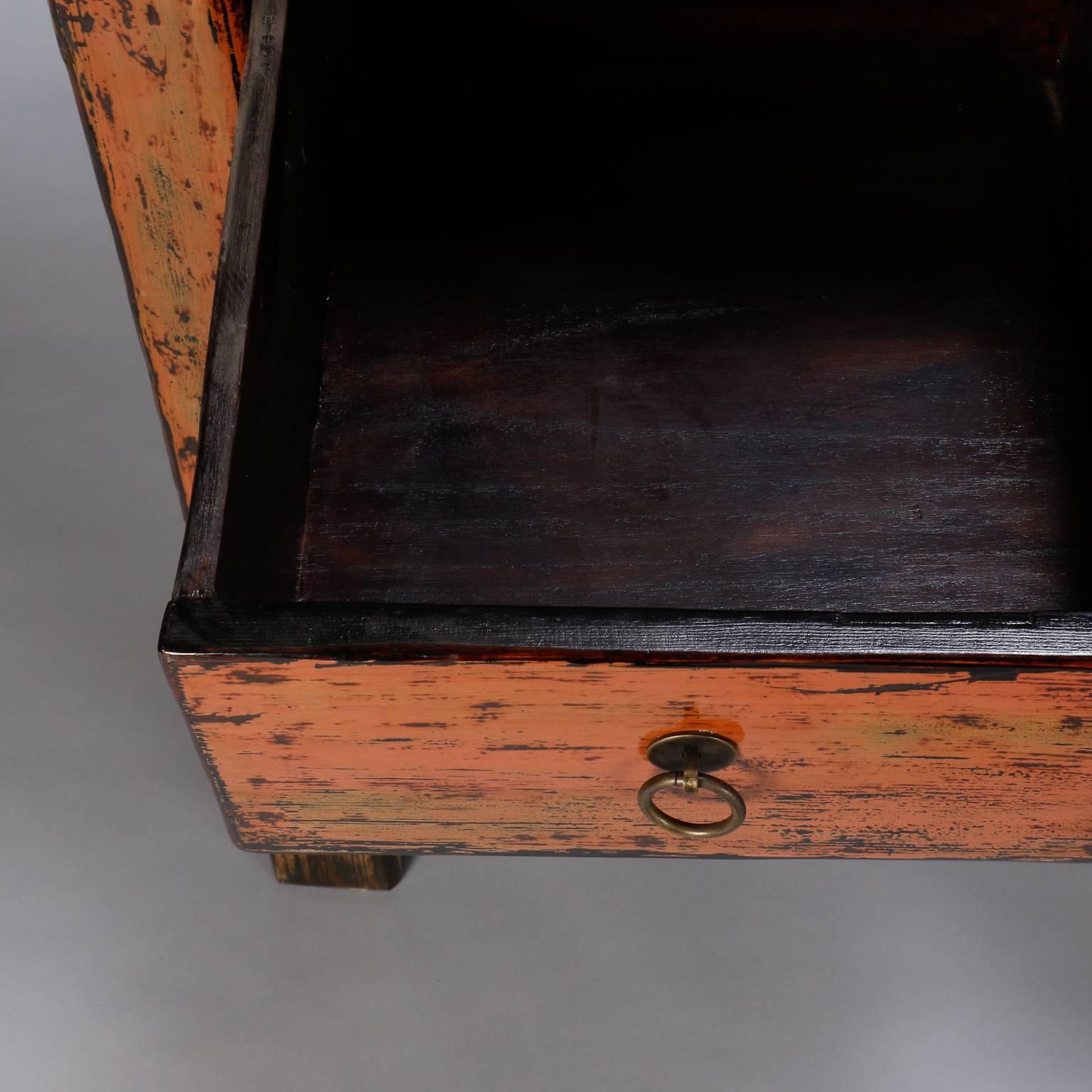 Carved Chinese Painted and Lacquered Three-Drawer Console