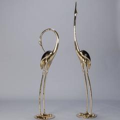 Pair of Monumental Midcentury Solid Brass Cranes