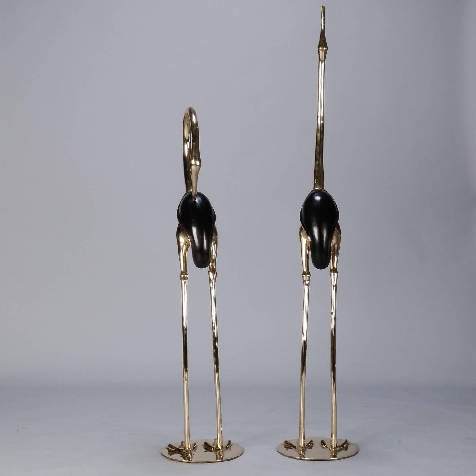 Pair of Monumental Midcentury Solid Brass Cranes 2