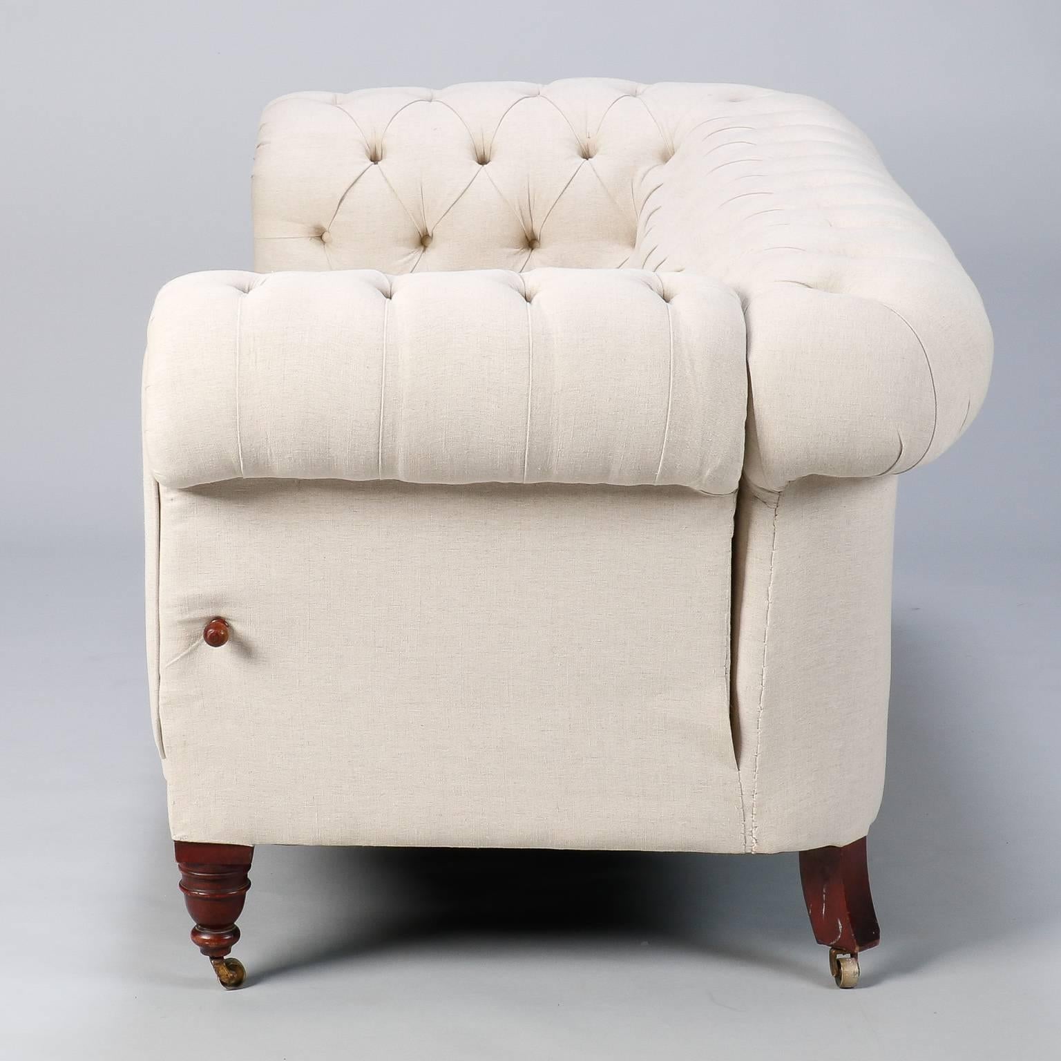 Linen Chesterfield Sofa with Collapsible Arm 2