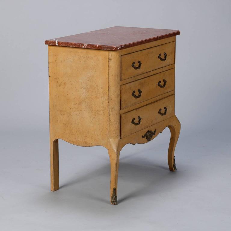 Small French Painted Chest With Marble Top And Bronze