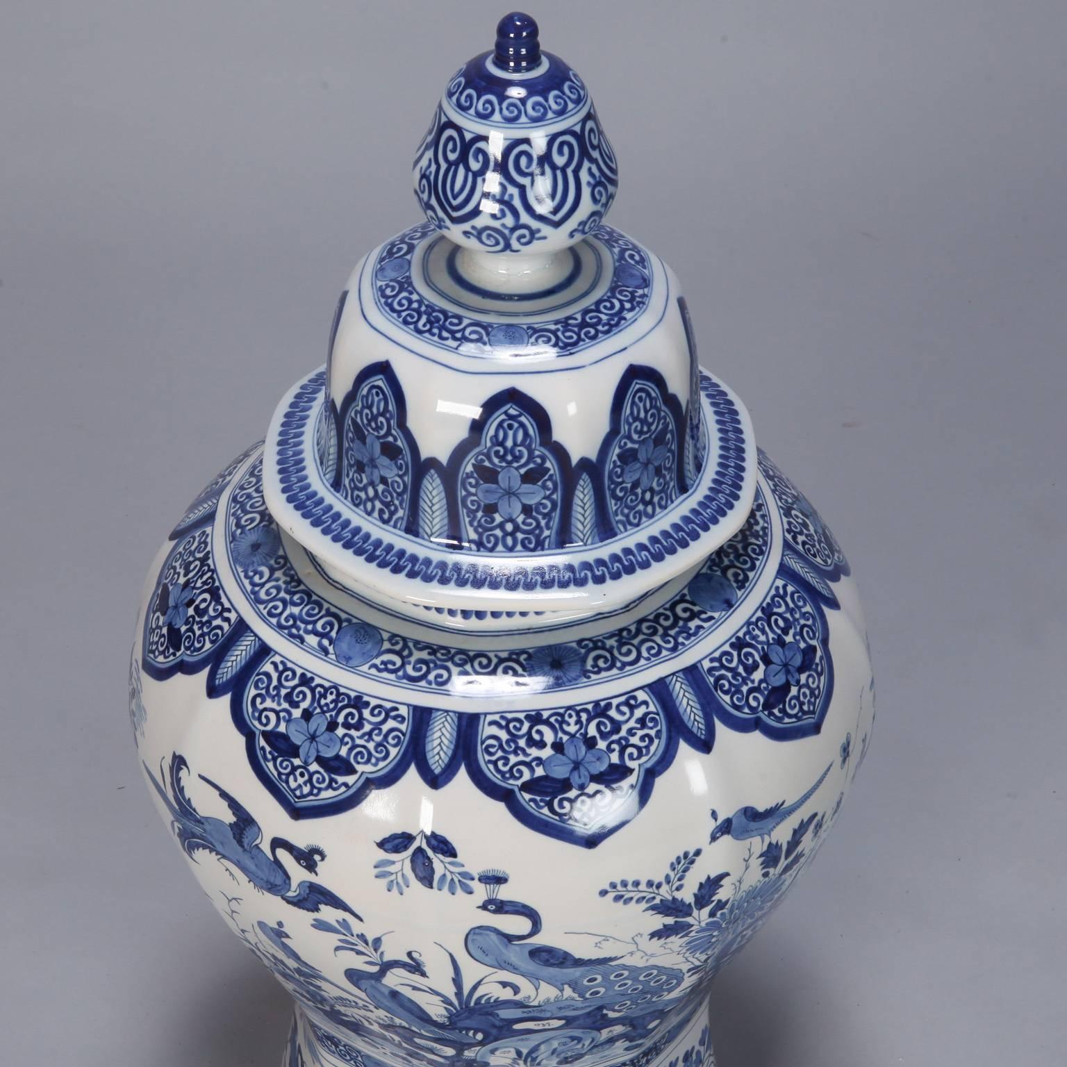 Large Blue and White Chinese Style Dutch Vase with Lid In Excellent Condition In Troy, MI