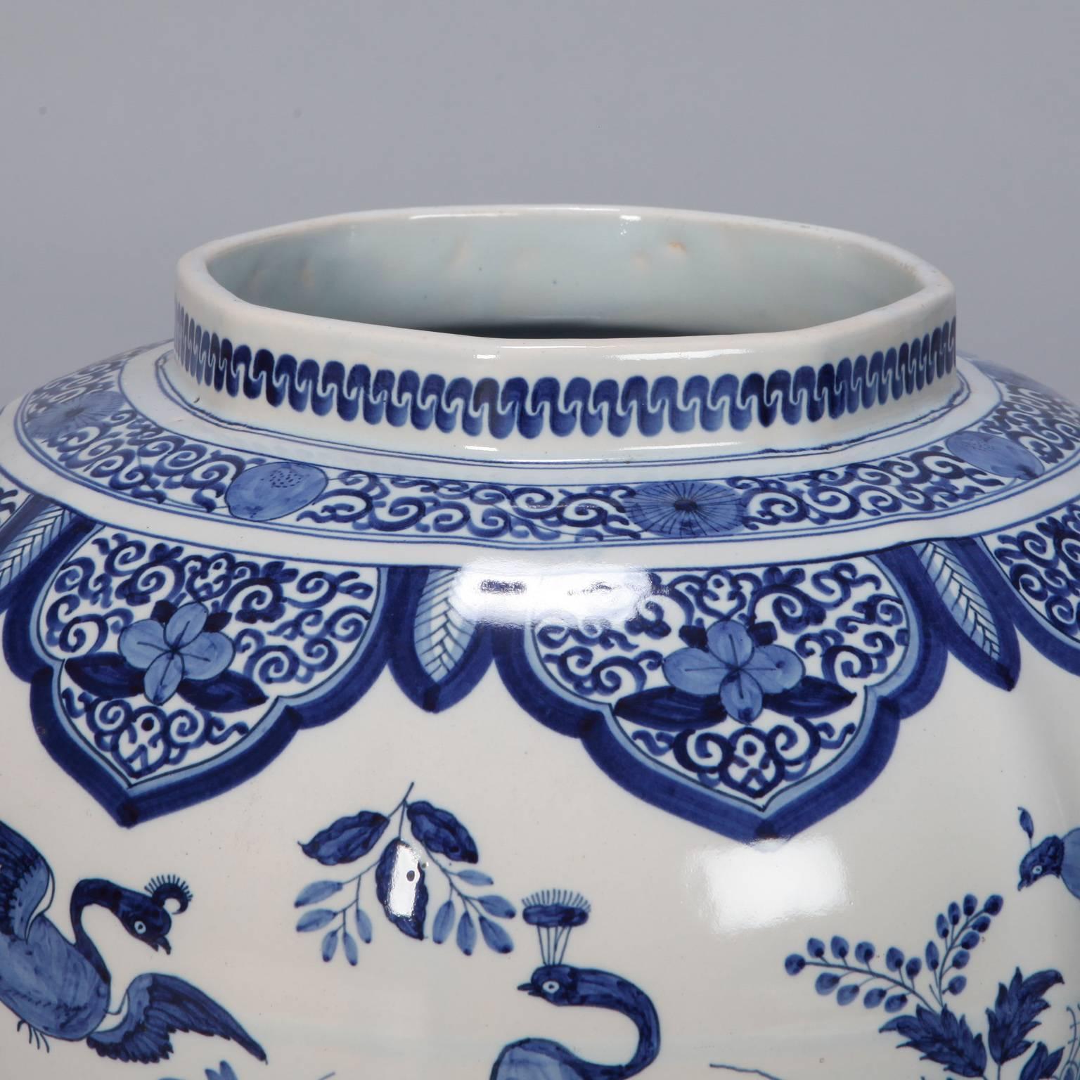 20th Century Large Blue and White Chinese Style Dutch Vase with Lid