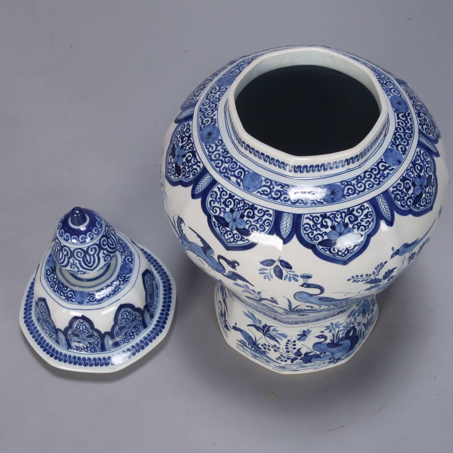 Ceramic Large Blue and White Chinese Style Dutch Vase with Lid