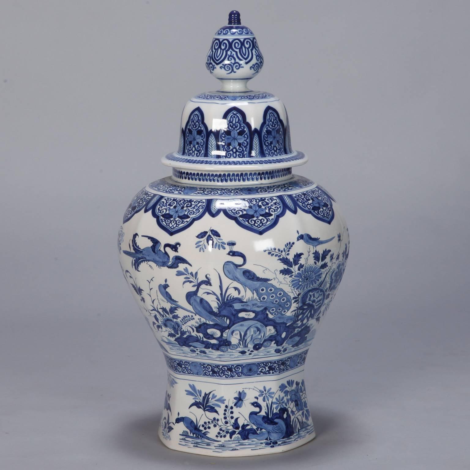 Chinoiserie Large Blue and White Chinese Style Dutch Vase with Lid