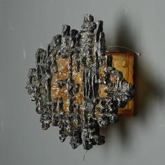 Pair of Amber Mid-Century Brutalist Style Wall Sconces