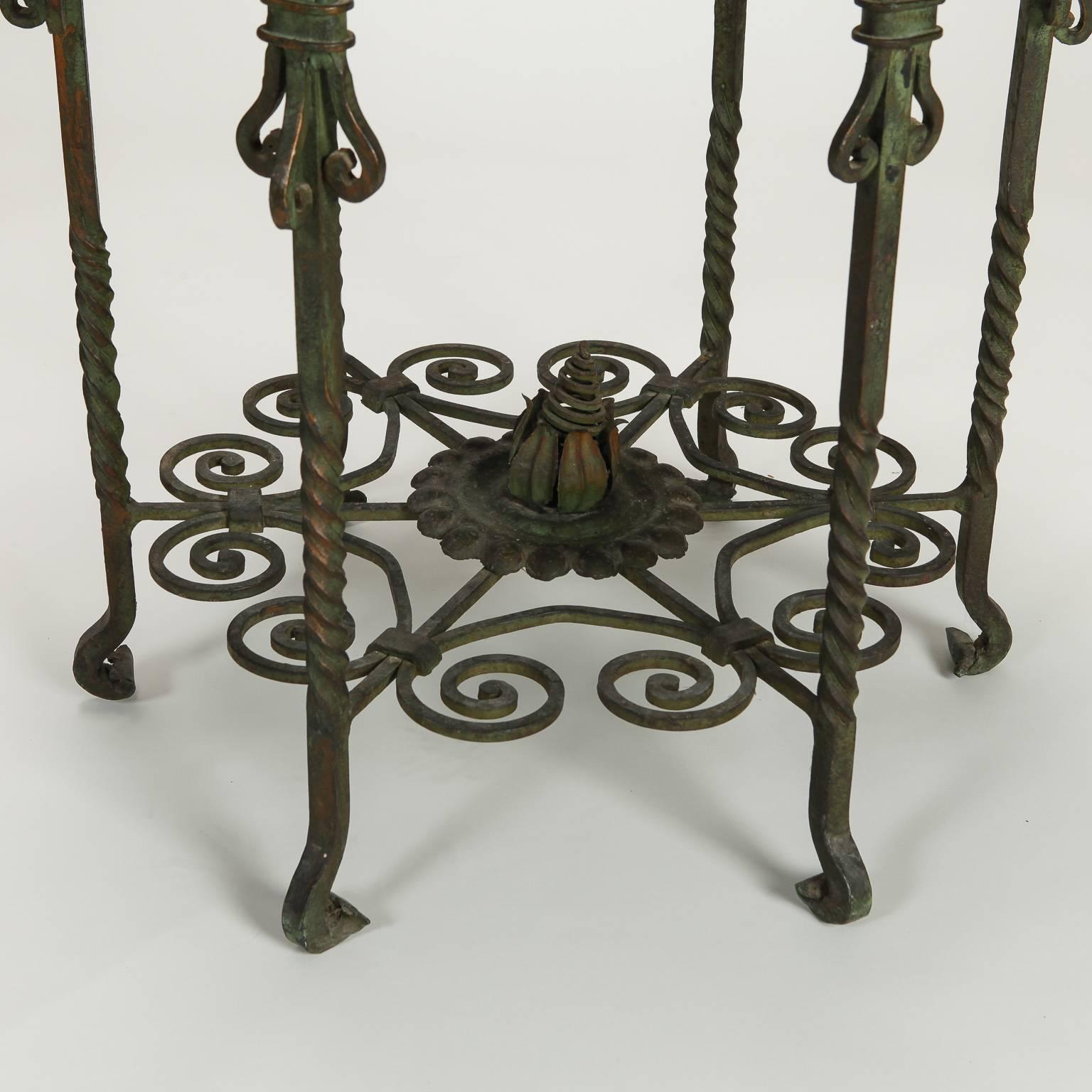 Italian Small Center Table with Marble Top and Elaborate Iron Base