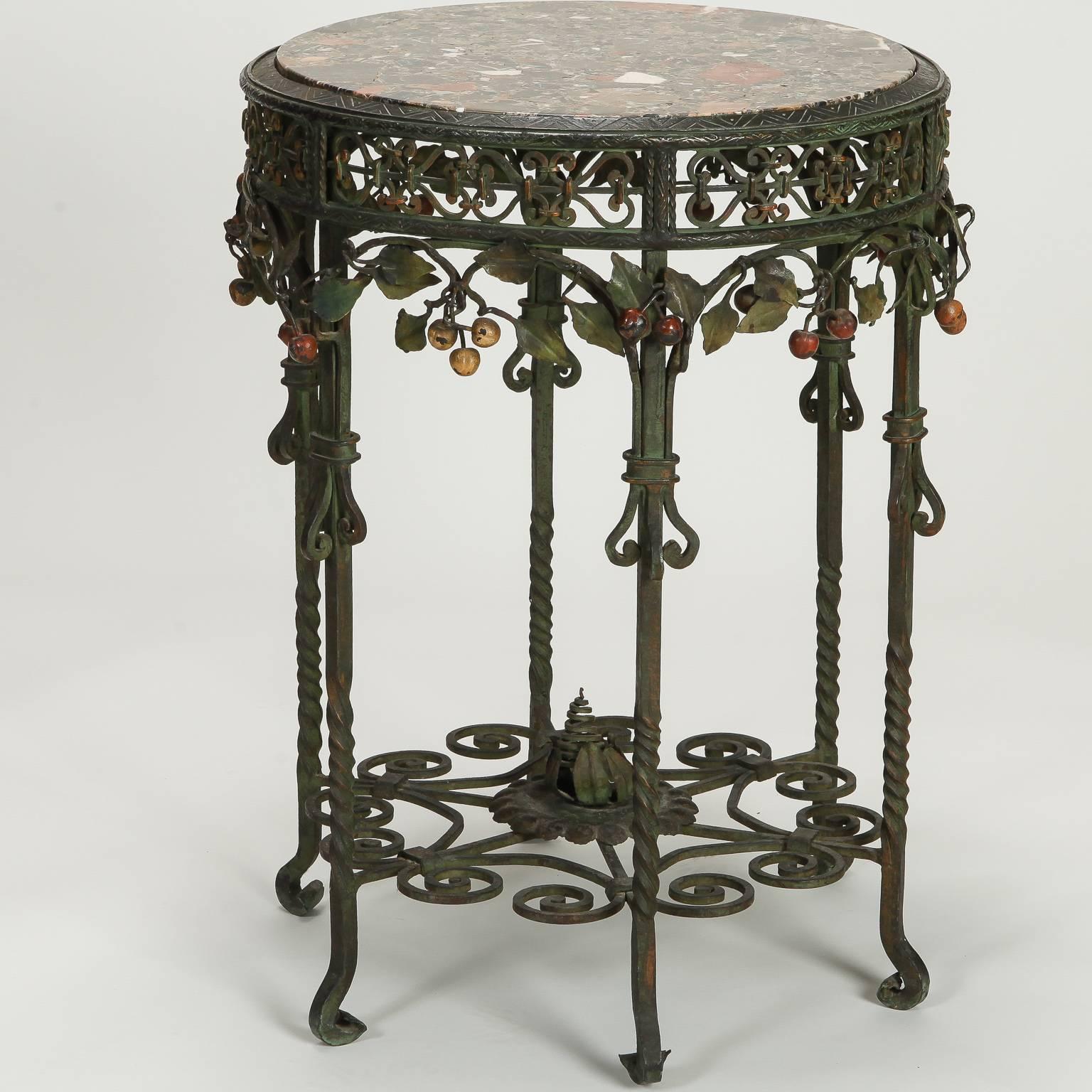 Small Center Table with Marble Top and Elaborate Iron Base 1
