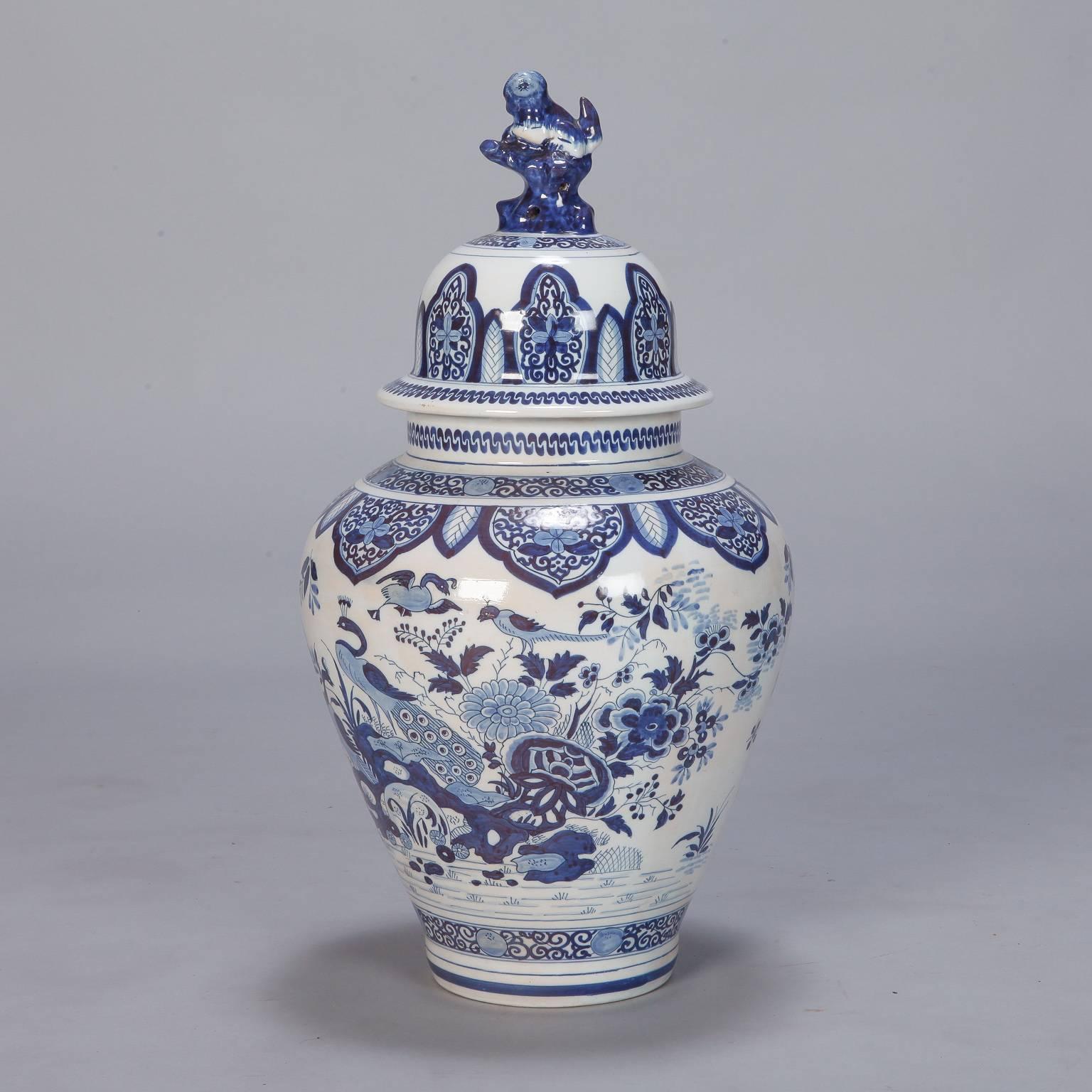 blue and white urns