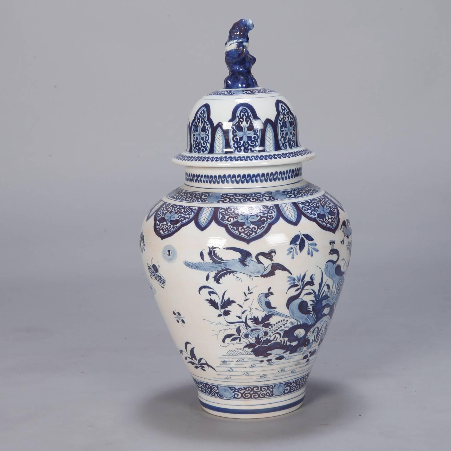 blue and white urn