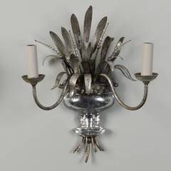 Pair Two-Light Silver Gilt and Mercury Glass Sconces