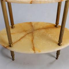 Two Tier Onyx and Brass Oval Side Table