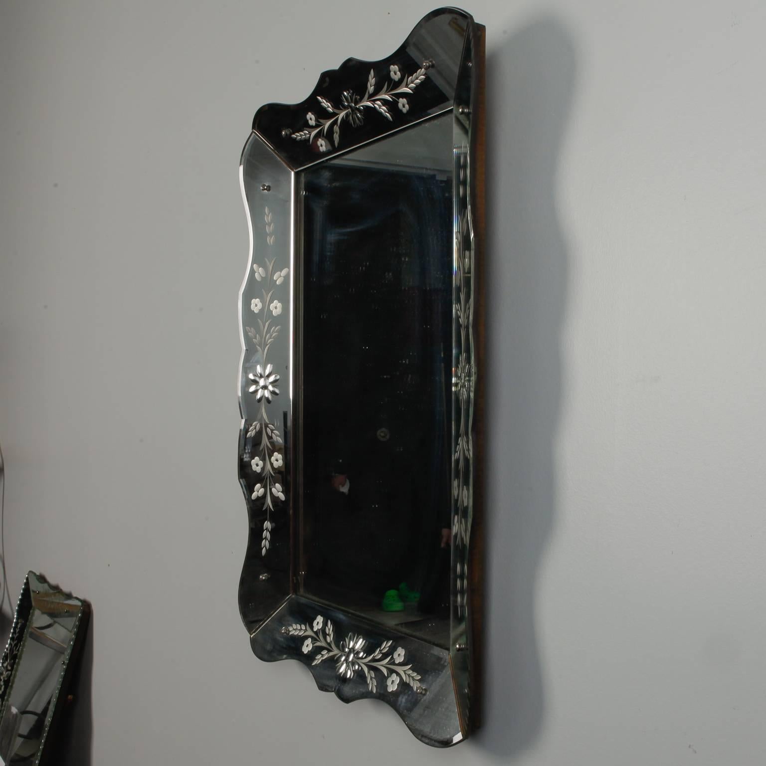 Italian Art Deco Era Etched Frame Venetian Mirror