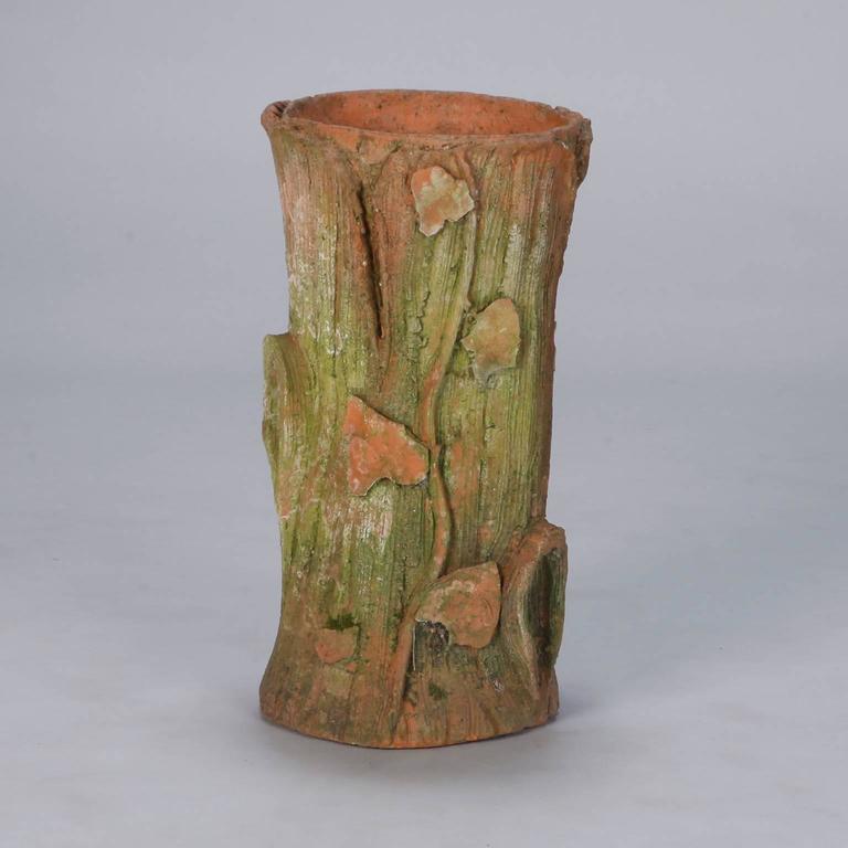 Art Nouveau Terra Cotta Tree Stump Umbrella Stand at 1stDibs