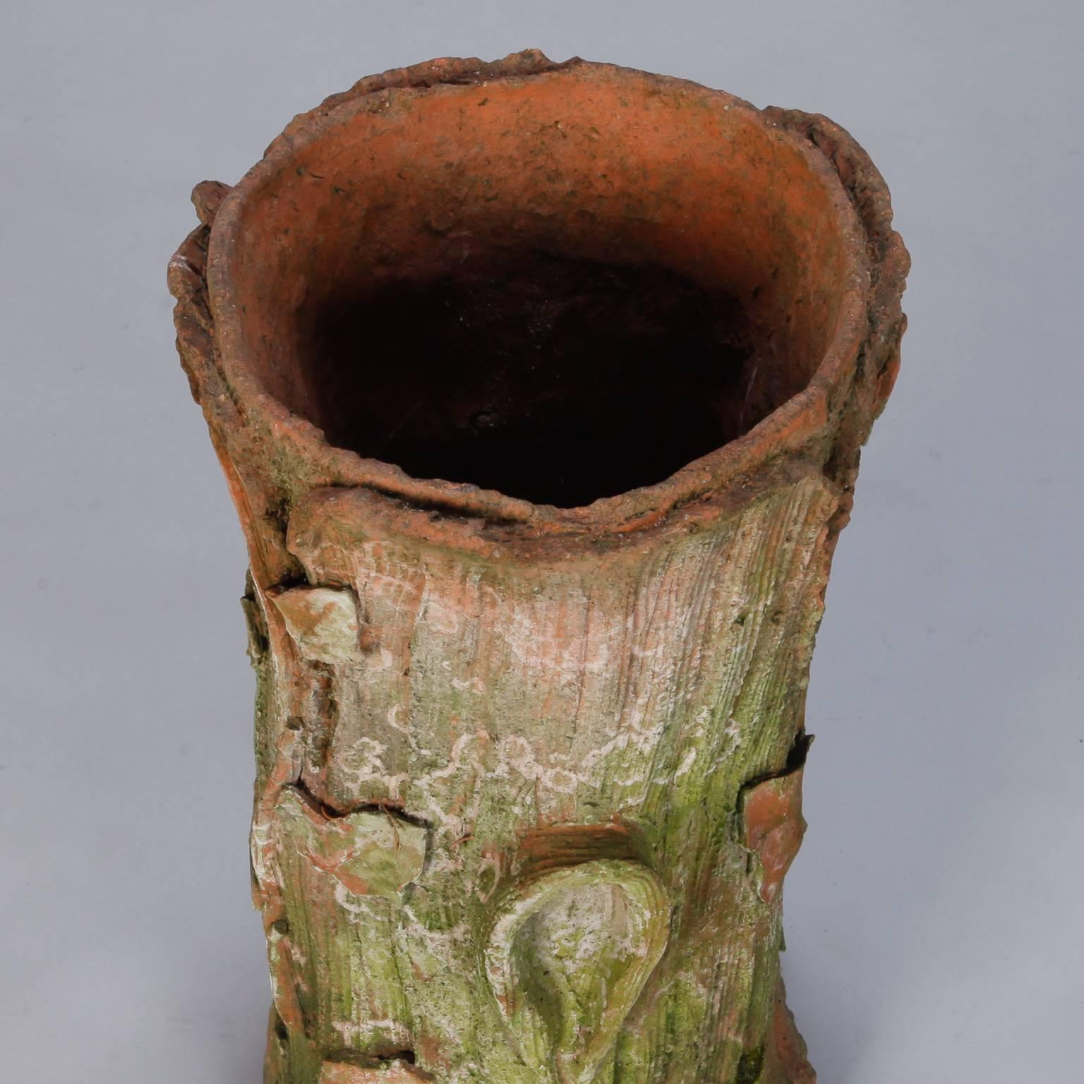 20th Century Art Nouveau Terra Cotta Tree Stump Umbrella Stand