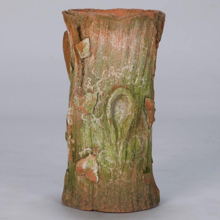 Art Nouveau Terra Cotta Tree Stump Umbrella Stand at 1stDibs