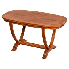 French Art Deco Oval Coffee Table with Reeded Trestle Base