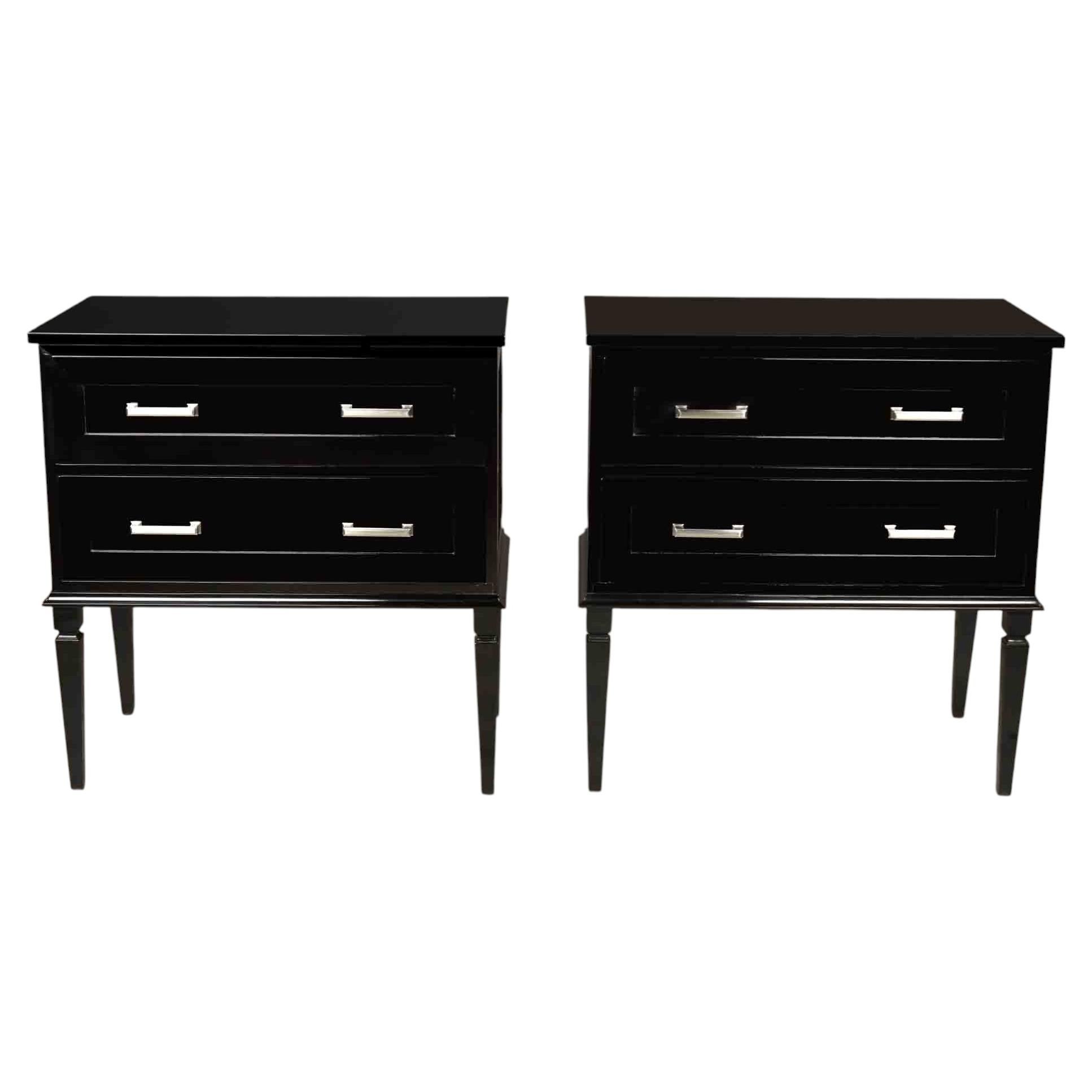 Pair English Ebonized Mahogany Two-Drawer Side Tables For Sale