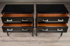 Pair English Ebonized Mahogany Two-Drawer Side Tables