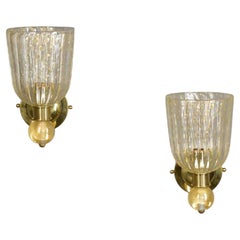 Apliques de cristal de Murano italiano de estilo de mediados de siglo con motas doradas, juego de dos