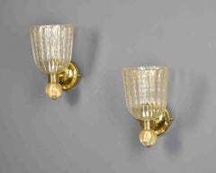 Mid-Century Style Italian Murano Glass Sconces with Gold Flecks, Pair