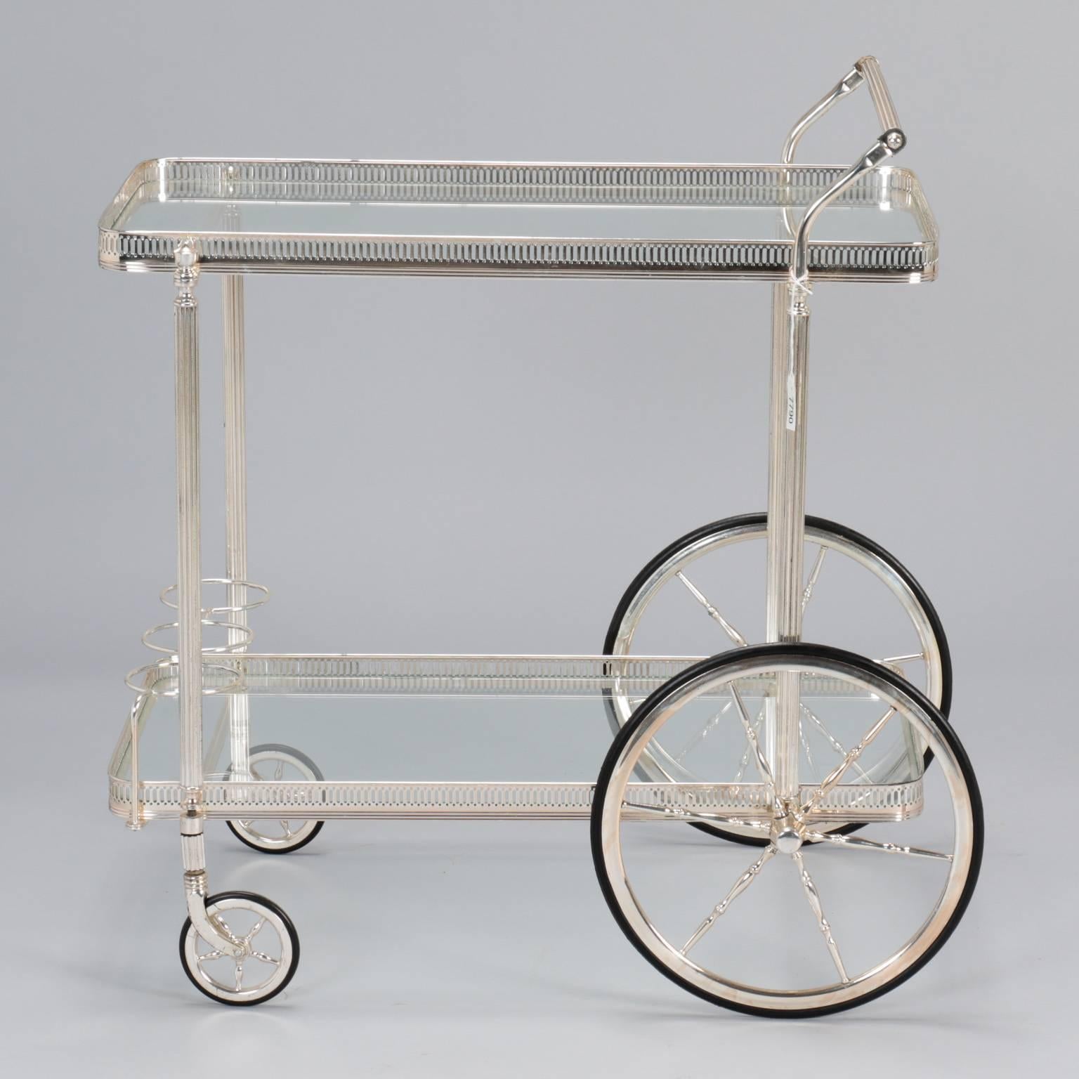 Hollywood Regency Midcentury Nickel Plated Trolley or Bar Cart