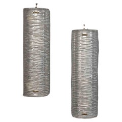Pair New Tall Clear Murano Wavy Textured Glass Sconces