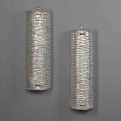 Pair New Tall Clear Murano Wavy Textured Glass Sconces