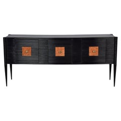 Mid Century Italian Fully Restored Ebonised Console Cabinet With Reeded Doors