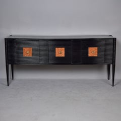 Mid Century Italian Fully Restored Ebonised Console Cabinet With Reeded Doors