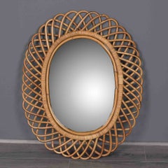 Mid-Century Italian Oval Wicker Framed Mirror