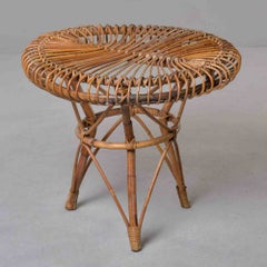 Mid-Century Italian Round Albini-Style Wicker Table
