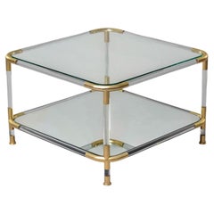 Vintage Italian Glass Top Cocktail Table with Lucite & Brass Base