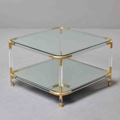 Vintage Italian Glass Top Cocktail Table with Lucite & Brass Base