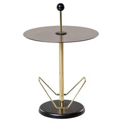 Italian Mid Century Round Brass Side Table with Smoked Glass Top