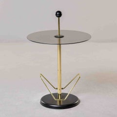 Italian Mid Century Round Brass Side Table with Smoked Glass Top