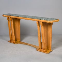 Italian Deco Era Long Console Table with Green Marble Top