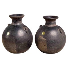 Pair Bucella Cristalli Scavo Black Glass Vases