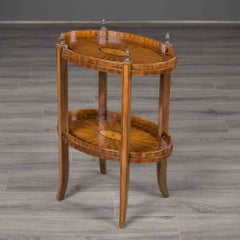French Maitland-Smith Two Tier Oval Side Table with Finials and Inlay