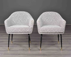 Pair Mid-Century Italian Armchairs with White Nubby Bouclé Fabric