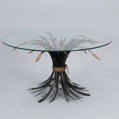 Italian Black and Gilt Wheat Sheaf Table with Glass Top