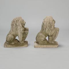 Pair of Stone Lion Garden Statues