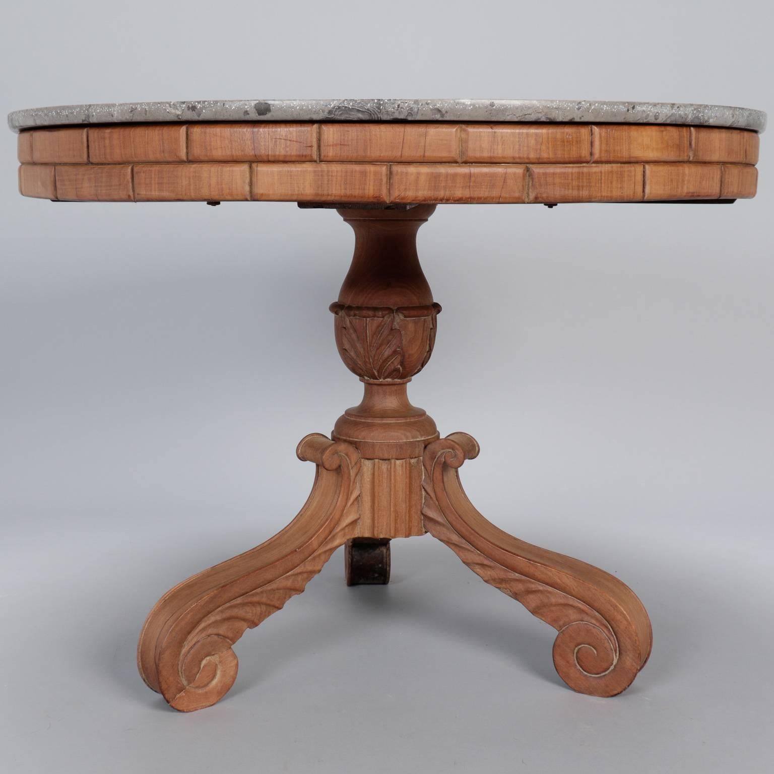 20th Century French Carved Center Table with Marble Top