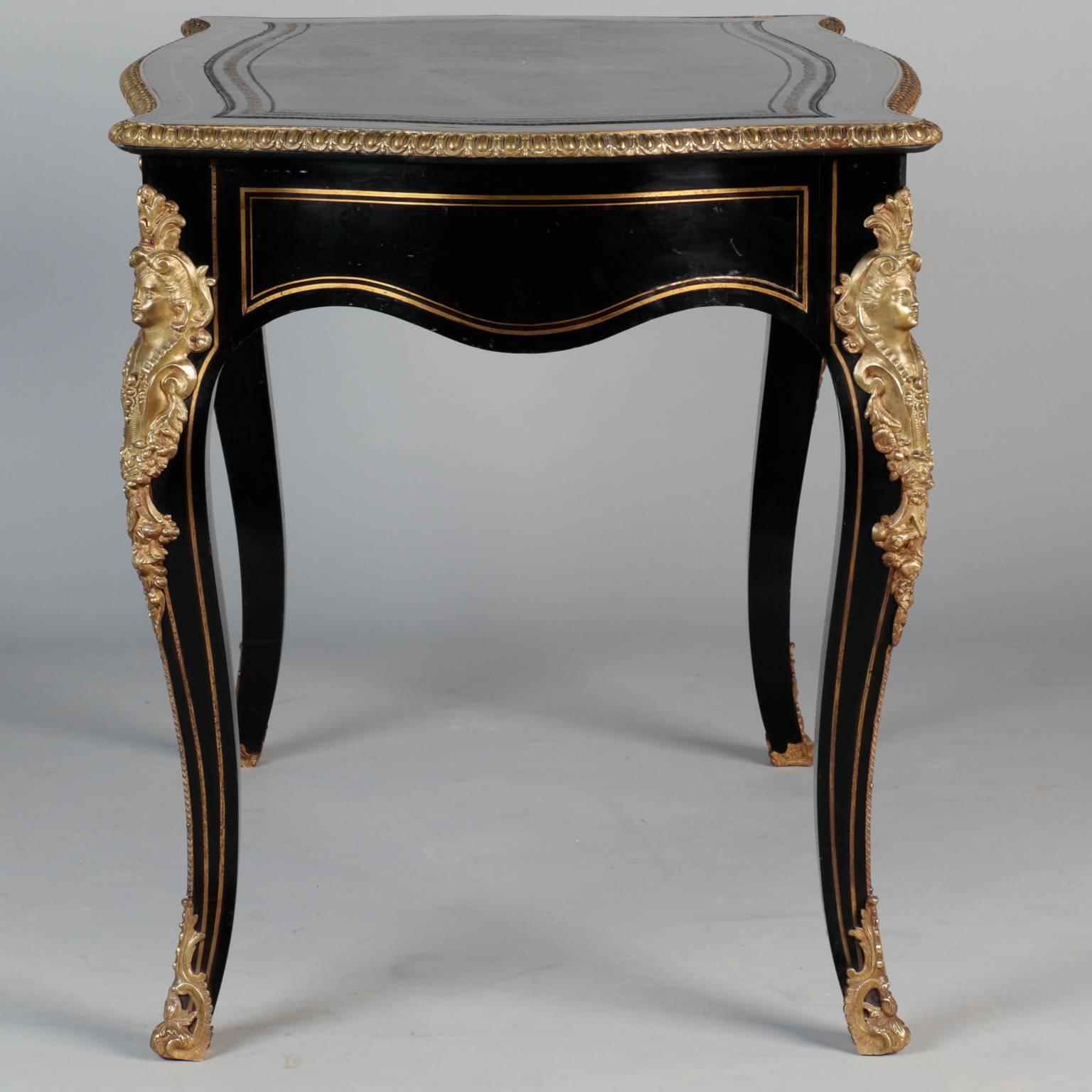 Carved 19th Century Regency Style Ebonised and Gilt Writing Desk